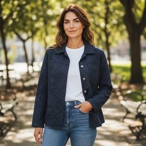 Chicos Textured Blazer Jacket‎ Size 0 US Small Black Cotton Blend Button Fitted